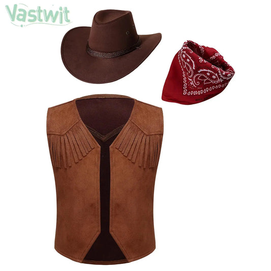 Costume de Cowboy Western pour Enfants, Vêtements d'Équitation, Chapeau Bandana Ouvert sur le Devant, pour Halloween, ixà Thème de Carnaval, Cosplay