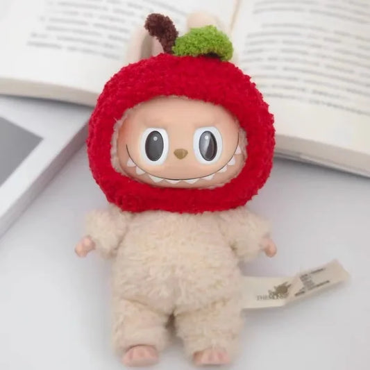 Labubu doll pendant, rubber doll clothes, rabubu v2v1 sitting party head cover hat heartbeat macaron 17cm 15CM