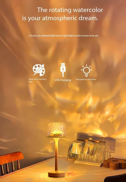 LED High Footed Water Ripple Atmosphere Desk Lamp Romantic Couple Gift Indoor Bedroom Projection Night Light