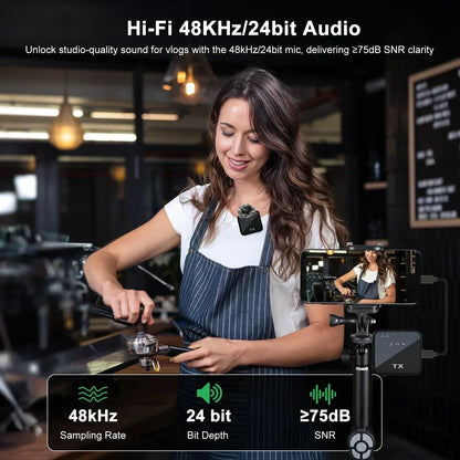 Wireless lapel microphone portable audio and video recording mini microphone suitable for iPhone, Android outdoor live streaming