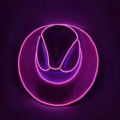 Lights Cowboy Cowgirl Hat with LED Light Up Cap Luminous Western Cowboy Hat Pearlescent Cowgirl Hat for Dancing Party Dress Up