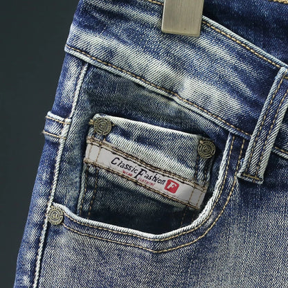 Jean rétro pour homme, slim, élastique, fermeture éclair, pantalon crayon skinny, style Harajuku, hip-hop, rock, moto, streetwear