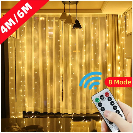 Guirlande de rideaux Led pour fenêtre, 4/6M/8 modes, alimentation USB, guirlande lumineuse féerique avec télécommande, nouvel an, décoration de noël
