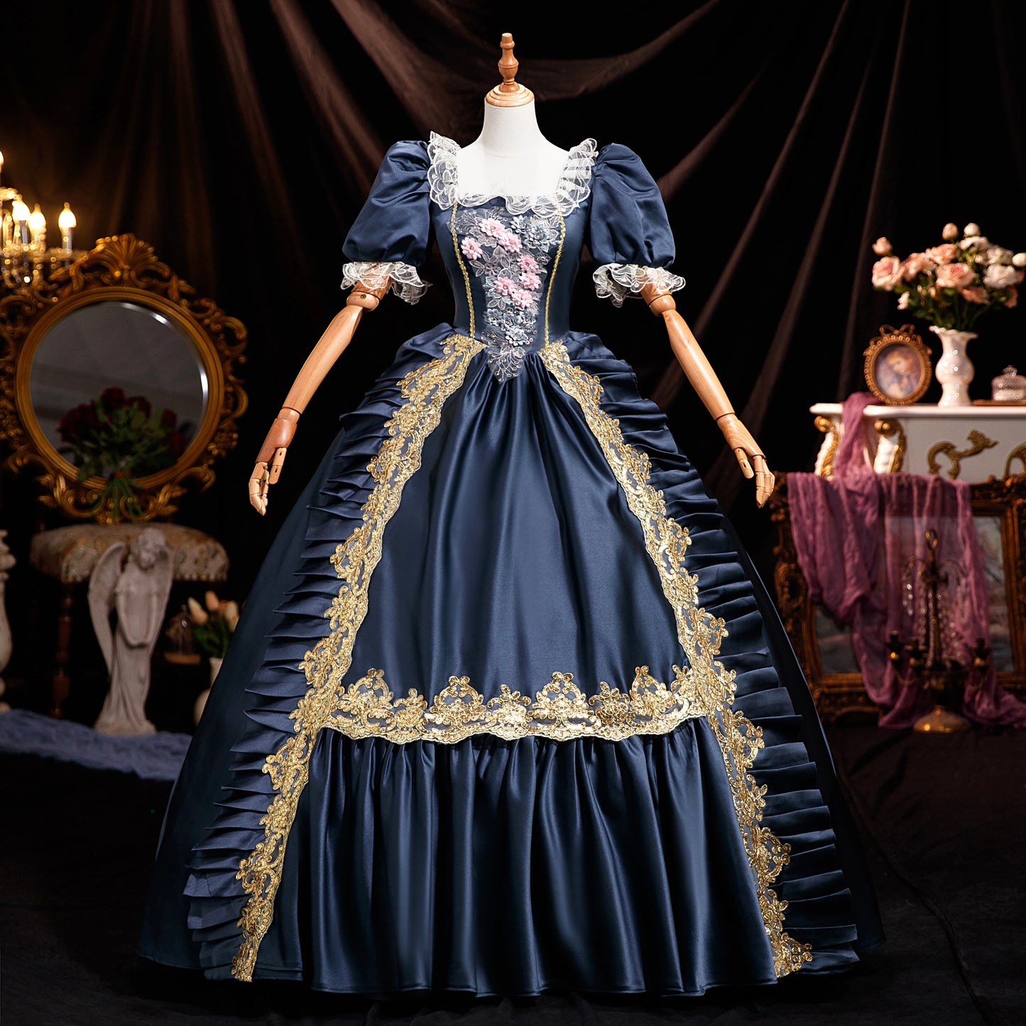 Robe de Bal Baroque - Robe Princesse Historique - Robe Versailles - Style Marie-Antoinette en satin géorgien pour adulte, robe de soirée victorienne pour femme