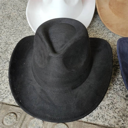 Classic Suede Leather 7.5CM Western Cowboy Women's Fedora Hat Men's Church Jazz Hat Fashion Travel Party Hat Denim Hat 2025