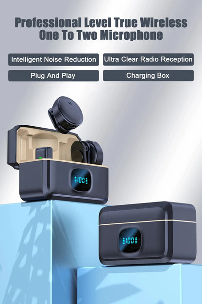 Microphone Lavalier 2.4GHz, sans fil, à aspiration magnétique, avec étui de chargement, pour enregistrement vidéo, Plug and Play