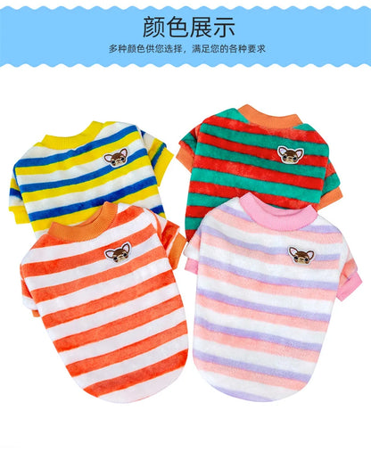 Vêtements pour animaux de compagnie à rayures arc-en-ciel d'automne et d'hiver, vêtements mignons et chauds pour chats en peluche, fournitures pour chiens, sweat à capuche pour chien, costume Schnauzer