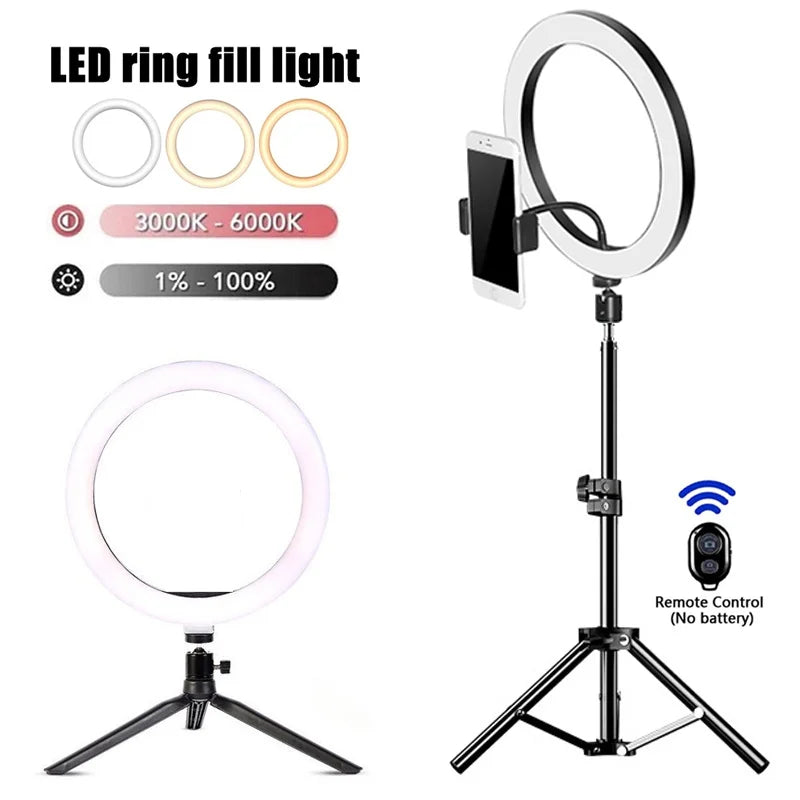 Anneau lumineux LED pour Selfie, lampe chaude et froide avec trépied, télécommande USB à intensité variable pour téléphone, vidéo, lampe de remplissage en direct