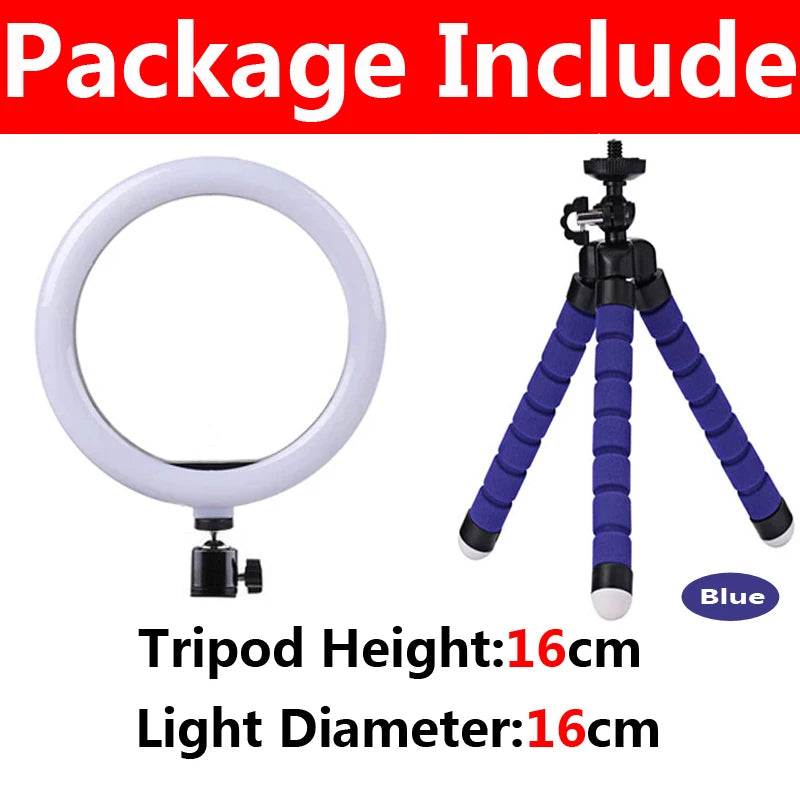 Lumière vidéo 26cm Selfie LED anneau lumineux réglable anneau rond lampe de remplissage avec support trépieds jante de lumière pour Tiktok maquillage Ringlight