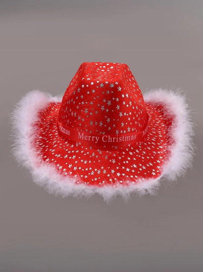 Chapeau de Cowboy de noël rouge, décoration du père noël, accessoires de fête de vacances, chapeau de Cowgirl à large bord, chapeau de Jazz
