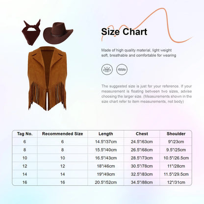 Costume de cosplay Western Cowboy Cowgirl pour enfants, glands en fibre de daim, chapeau glacé, ensemble bandana, habillage de fête à thème Halloween
