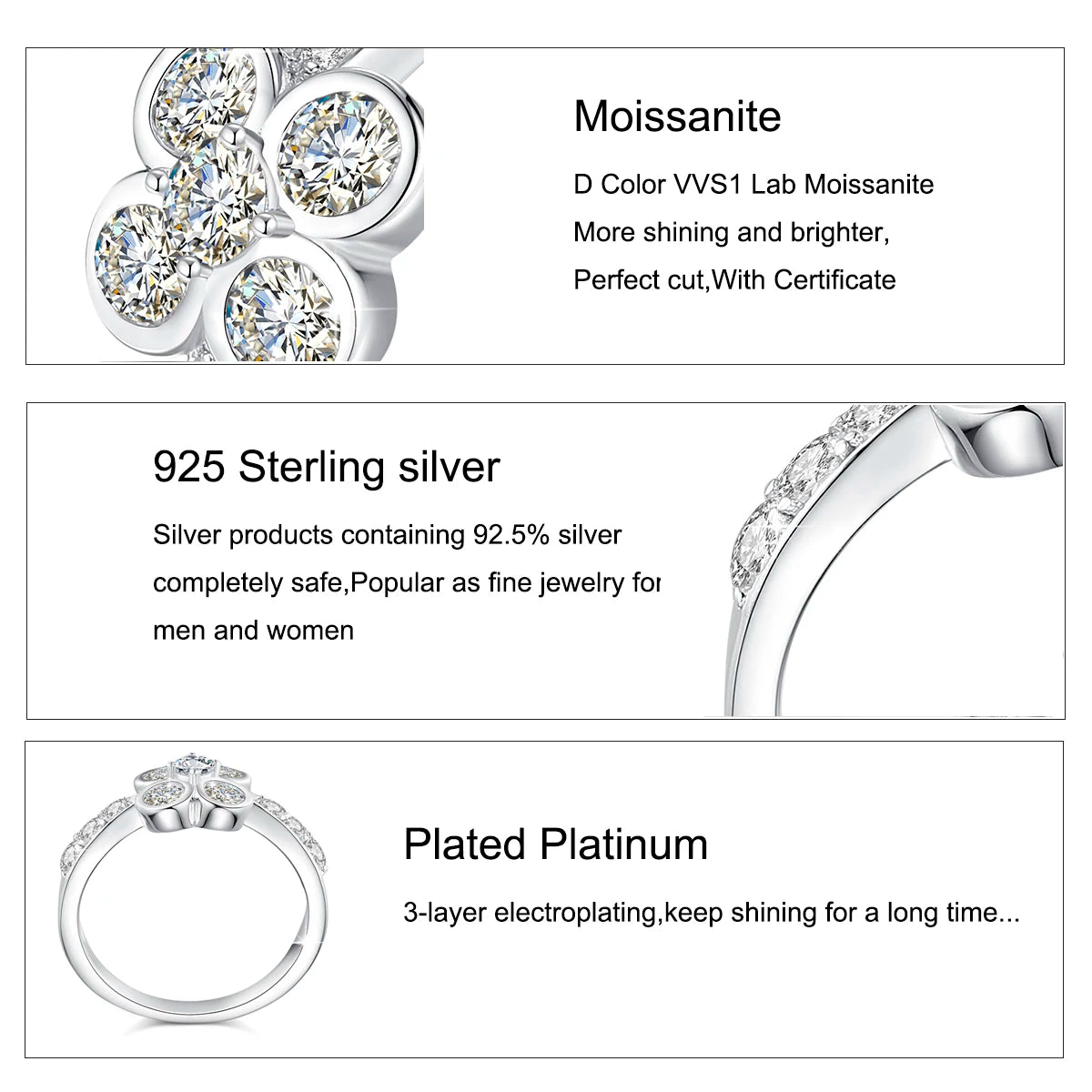 0.9CT Moissanite Ring for Women D VVS1 Round Diamond Double Halo Ring Engagement Christmas 925 Sterling Silver Wedding