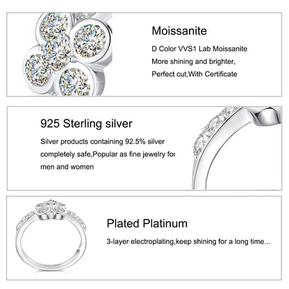 0.9CT Moissanite Ring for Women D VVS1 Round Diamond Double Halo Ring Engagement Christmas 925 Sterling Silver Wedding