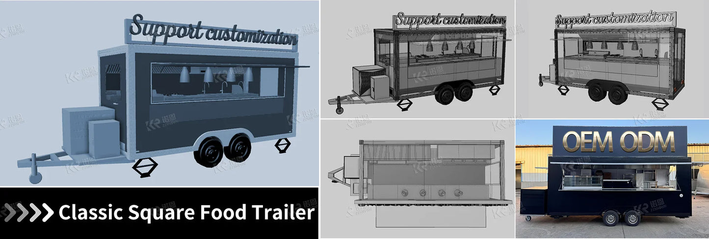 Outdoor Mobile Catering Trailer Fully Equipped Taco Pizza Ice Cream Cart Fast Food Truck Trailer With Full Kitchen
