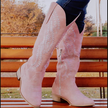 Bottes de printemps pour femmes, talons bas, style britannique tendance, bottines souples courtes, bottes hautes roses 2025