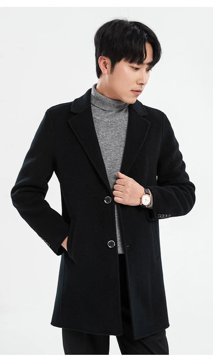 Autumn and Winter Mid-Length Western-Style Business Reversible Woolen Coat Men's 100% Wool Handmade Coat Cashmere Overcoat Coat