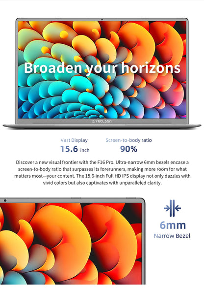 Ordinateur portable Teclast F16 Pro, Windows 11 Pro, processeur Intel N95, F16Pro, 16 Go de RAM, 512 Go de SSD, écran IPS 15,6 pouces 1920 x 1080, Wi-Fi 6, USB 3.2, clavier rétroéclairé, mini-HDMI