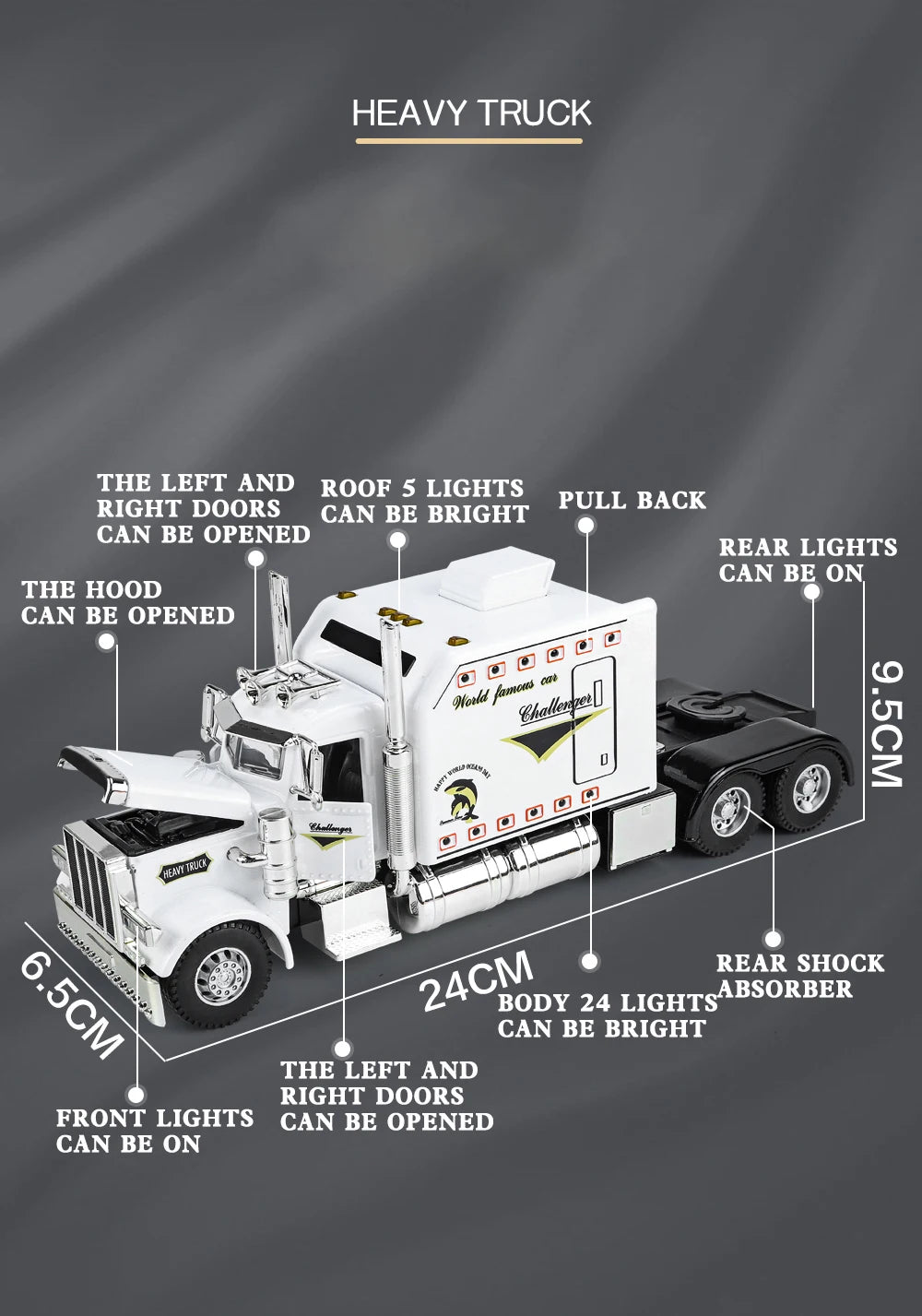 1/24 American Tractor Peterbilt 389 Alloy Simulation Diecast Model Car Collection Christmas Gifts Sound & Light Toys For Kids