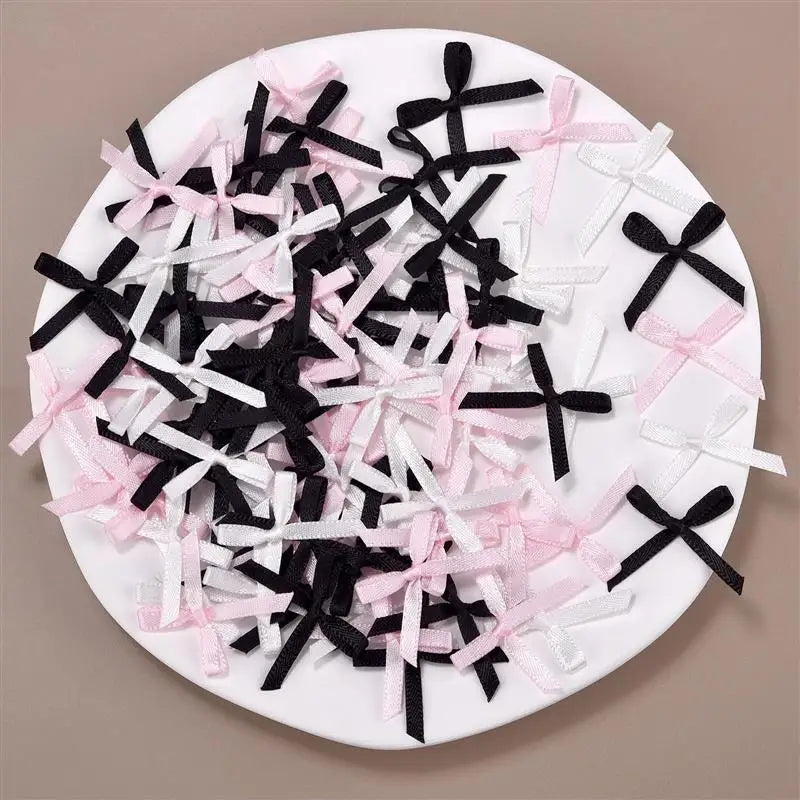 100Pcs 3mm Ribbons Mini Satin Ribbons Flowers Bows Ties Christmas Bowknot For DIY Craft Scrapbooking Embellishment Accessories