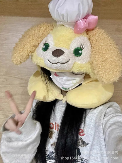 Cartoon plush Stitch Ling Nabelle U-shaped pillow with hooded neck pillow travel car plane office nap artifact girl gifts