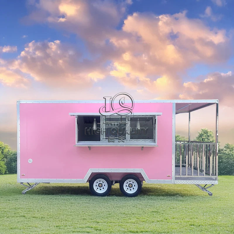 Pink Trailer for Sale New Food Truck Mobile Fast Food Cart Outdoor Kitchen Ice Cream Pizza Trailer Usa Standard