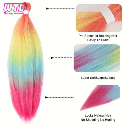 Postiche synthétique ombré arc-en-ciel de 66 cm, couleurs mélangées, long et lisse, tresses jumbo au crochet pour femmes