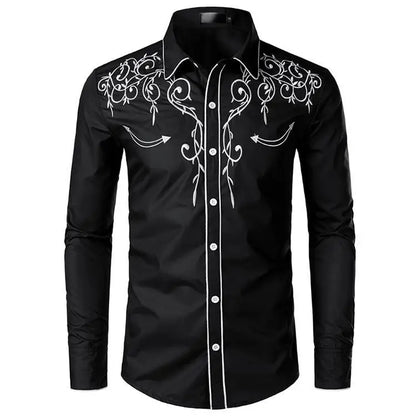 Chemise brodée à la main de style occidental, chemise rétro américaine, chemise brodée tendance pour homme, haut respirant, tailles S à 2XL