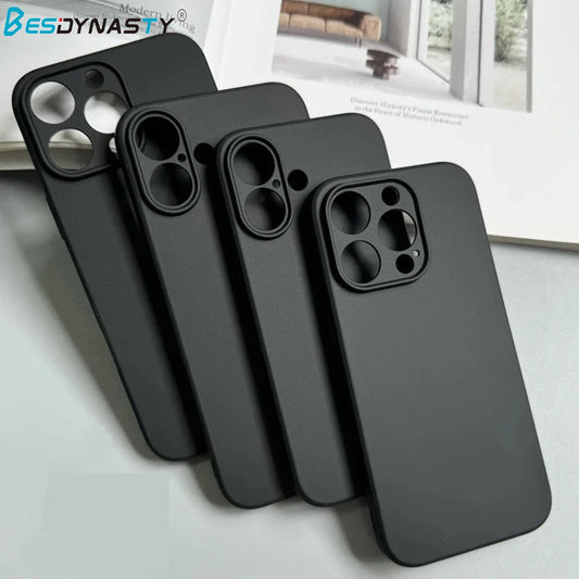 Luxury Full Black Silicone Matte Phone Case For iphone 17 Air 16 15 14 13 12 11 Pro Max 16 15 14 Plus Back Cover TPU Soft Case