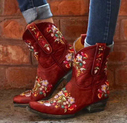 Autumn Medium Heel Woman Shoes Embroidered Design Short Boot Party Knee High Boots Pink Women Fashion Knee-high Boots