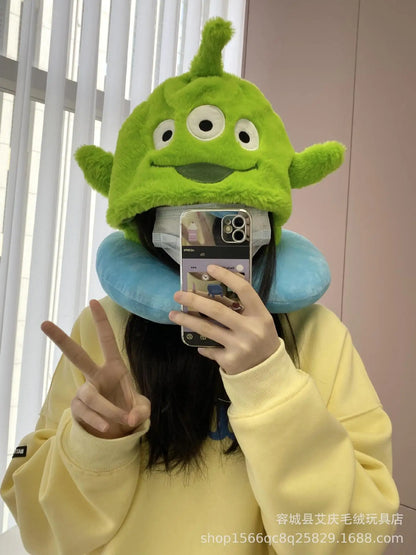 Cartoon plush Stitch Ling Nabelle U-shaped pillow with hooded neck pillow travel car plane office nap artifact girl gifts