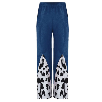 Kids Child Halloween Western Cowboy Cowgirl Cosplay Costume Cow Print Tassels Vest and Flared Pants Set Carnival Party Dress Up