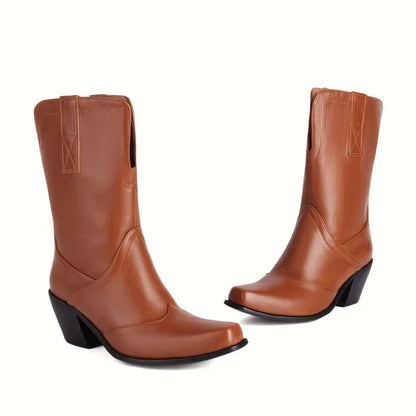Bottes de cowboy western rétro noires mi-mollet pour femmes, talons hauts épais, chaussures gothiques, grandes tailles 34-48 777-11