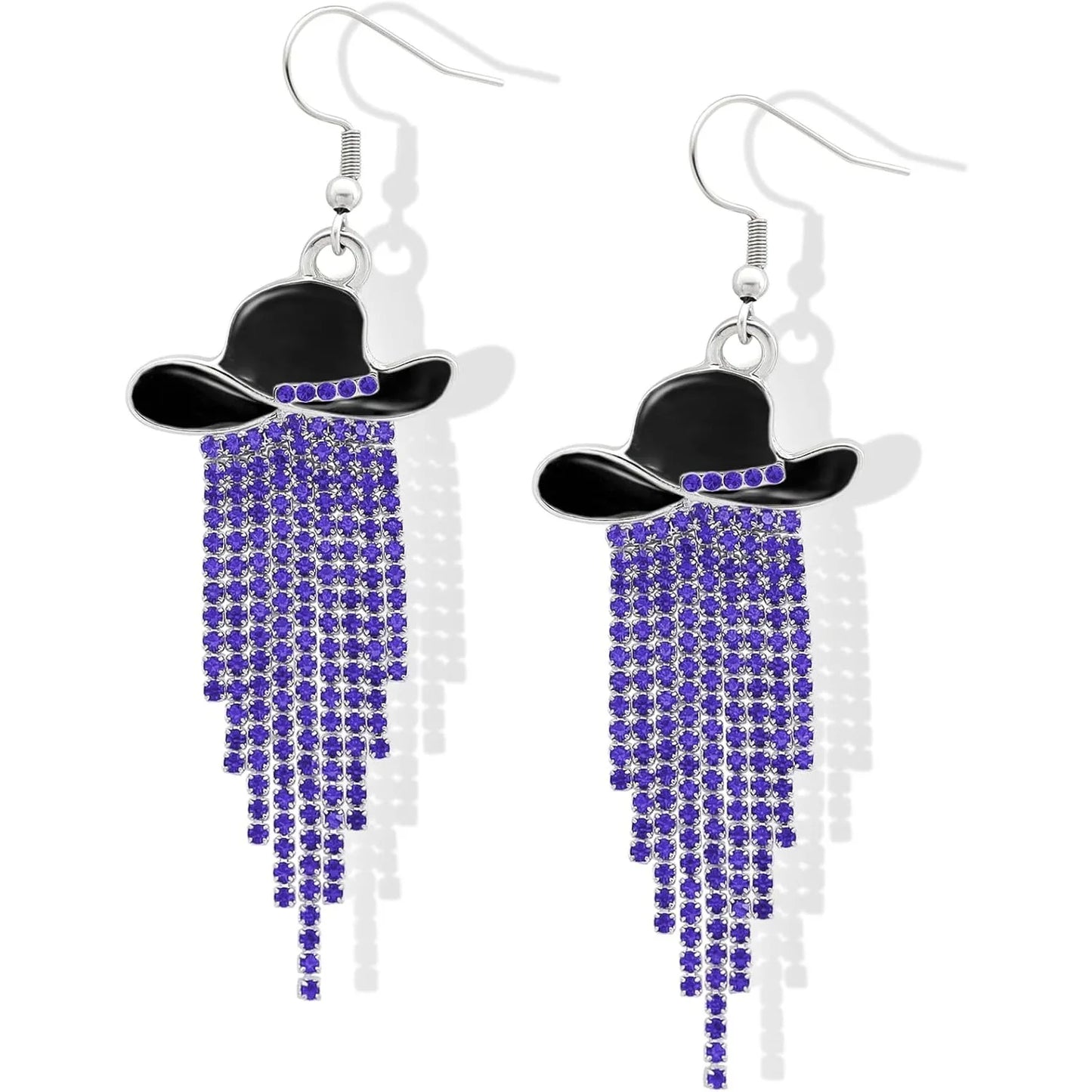 Western Cowgirl Dangle Earrings Enamel Hat Sparkly Rhinestone Tassel Pendant Prom Country Concerts Rodeo Cowboy Women Jewelry