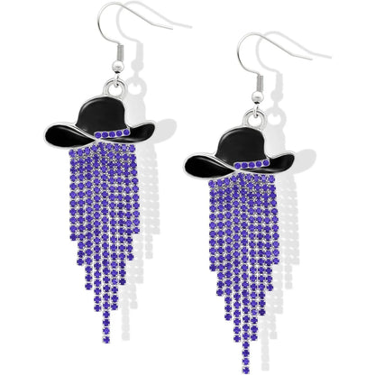 Western Cowgirl Dangle Earrings Enamel Hat Sparkly Rhinestone Tassel Pendant Prom Country Concerts Rodeo Cowboy Women Jewelry