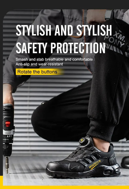 YIZHONCO Autumn Safety Shoes BOA Men Sneakers Steel Toe Cap Shoe Work Shoes Puncture-Proof Work Safety Shoes Boots
