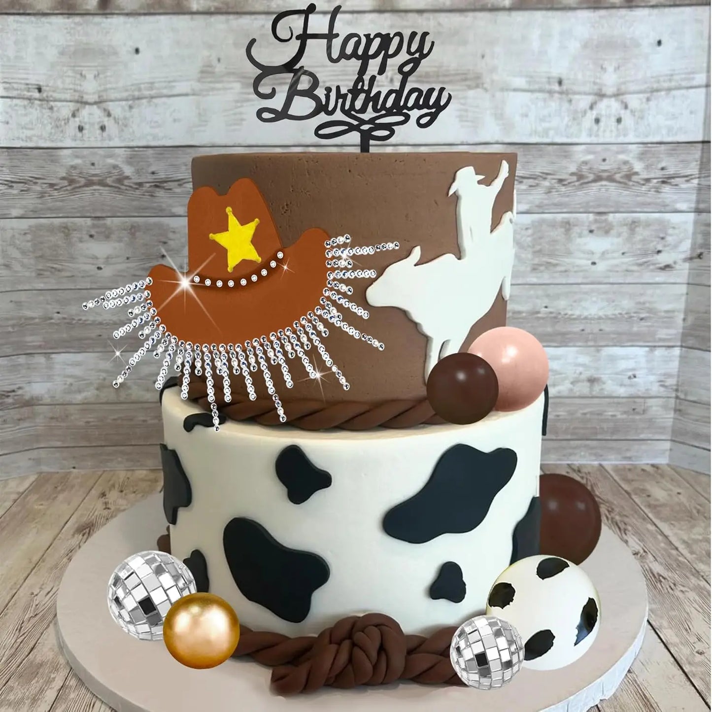 Décoration de gâteau de Cowgirl rose vif, chapeau de Cowgirl brillant, boules Disco pour fête à thème occidental, fournitures de fête d'anniversaire