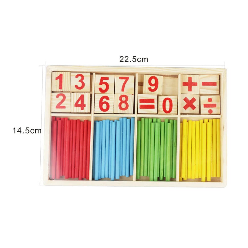Children's math teaching aids, counting sticks, arithmetic learning box, wooden educational toys, Montessori education