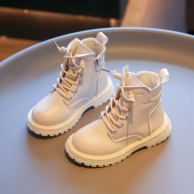 Kids Leather Chelsea Boots Waterproof Non-slip Autumn Winter Plush Warm Snow Boots Children Casual Sneakers Fashion Shoes Girls