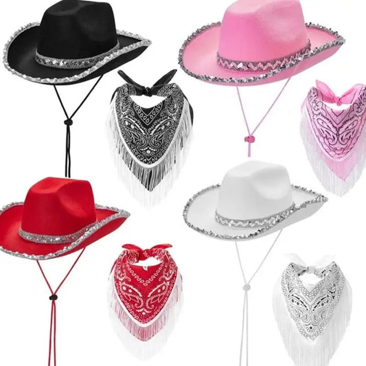 Ensemble chapeau écharpe Cowgirl 31BB, écharpe Cool pour Festival musique, fête costumée