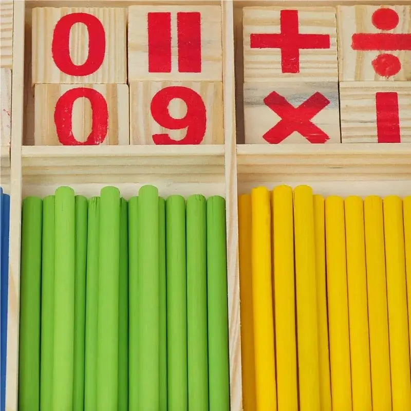 Children's math teaching aids, counting sticks, arithmetic learning box, wooden educational toys, Montessori education