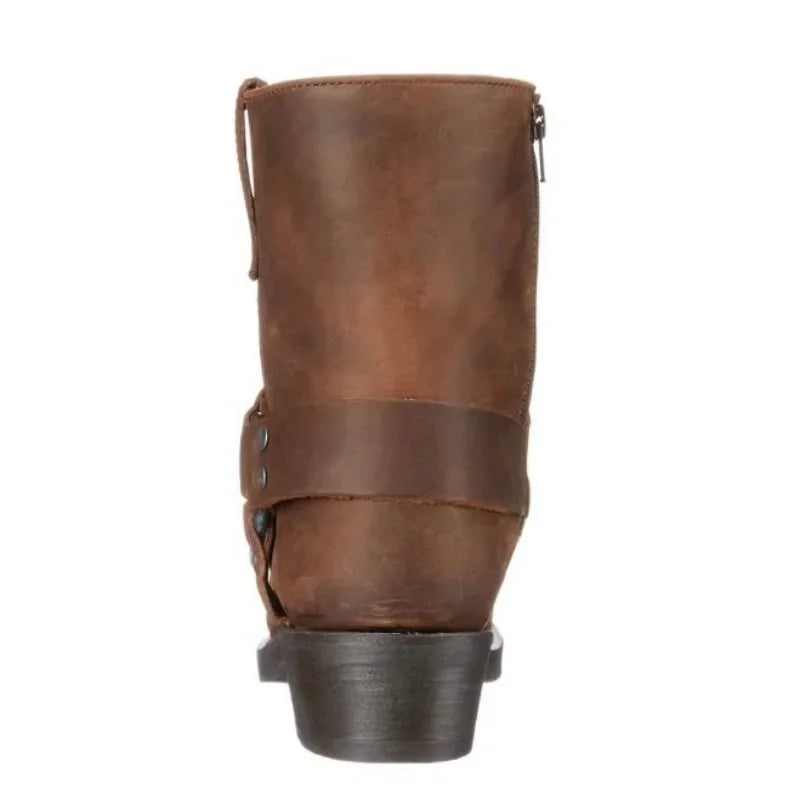 Retro Cowboy Boots Men Mid Calf Western Boots Mixed gender Leather Boots Man Slip On Shoes Winter Knight  Booties Size 48