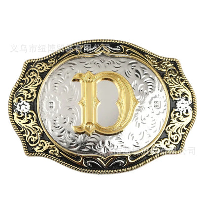Boucle de ceinture avec lettres de A à Z, accessoires en alliage doré, style denim occidental