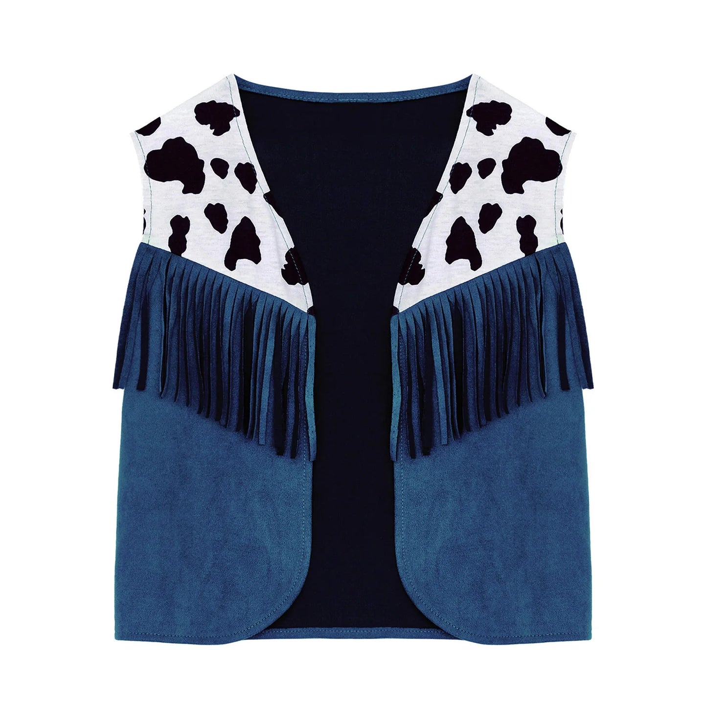 Kids Child Halloween Western Cowboy Cowgirl Cosplay Costume Cow Print Tassels Vest and Flared Pants Set Carnival Party Dress Up