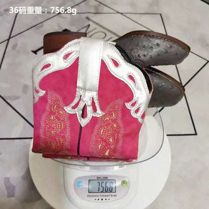 Autumn and Winter Women's Square Toe Thick Heel Colorful Patterned Knight Boots Embroidered Color-Blocked No Slip Women Boots