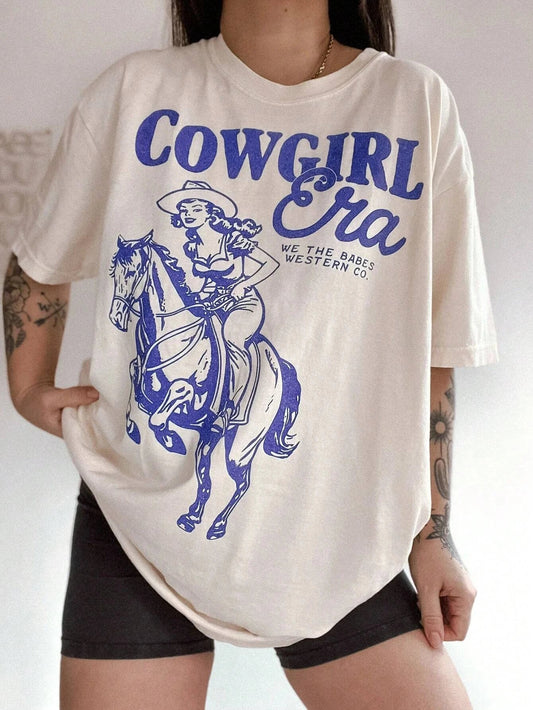 Cowgirl Graphic Cartoon Slogan Women Cotton Tshirt Cartoon  Fashion Brand Summer Round Neck Short Sleeve Basic Top Casual Tee
