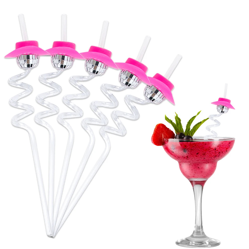 6pcs Mini Disco Cowgirl Hat Disco Plastic Straw 70s Disco Party Decoration Bachelorette Party Western Cowgirl Birthday Supplies
