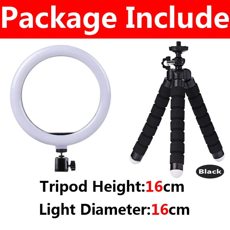 Lumière vidéo 26cm Selfie LED anneau lumineux réglable anneau rond lampe de remplissage avec support trépieds jante de lumière pour Tiktok maquillage Ringlight