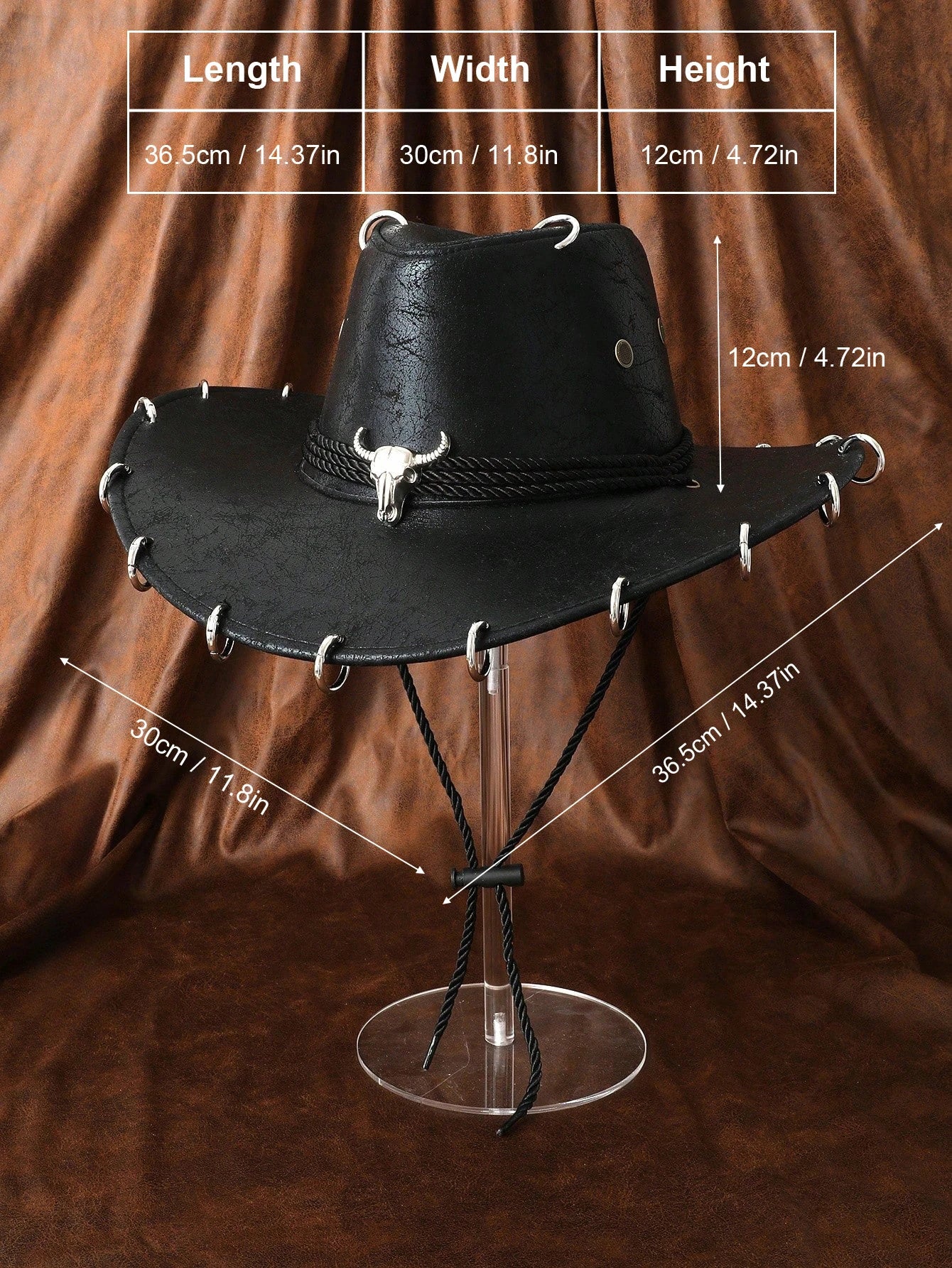 HongLuan – chapeau de Cowboy noir réglable en cuir PU pour hommes et femmes, mode occidentale de voyage, Cowgirl avec Badge Bullhead, chapeaux d'extérieur pour femmes