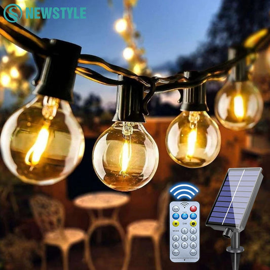 Guirlande lumineuse solaire d'extérieur G40, avec télécommandes, ampoule Globe incassable, étanche IP65, lumière de Patio pour décoration de jardin