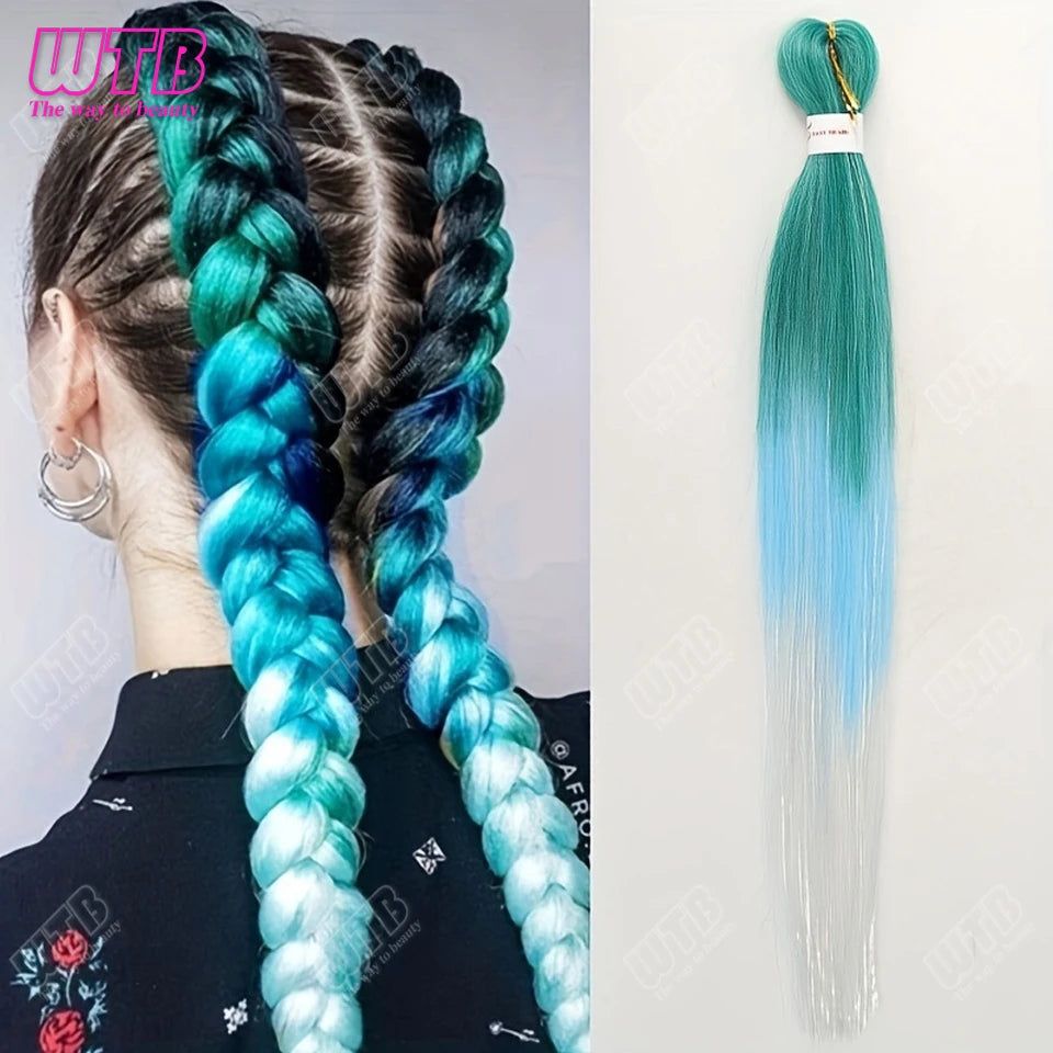 Postiche synthétique ombré arc-en-ciel de 66 cm, couleurs mélangées, long et lisse, tresses jumbo au crochet pour femmes